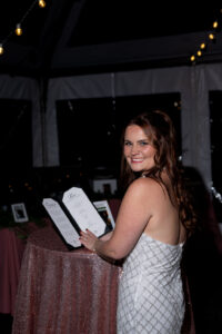 engagement party tent baystate tent sequins linens custom bar menu