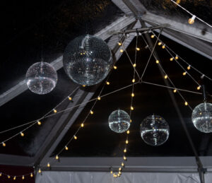 engagement party tent baystate tent disco balls