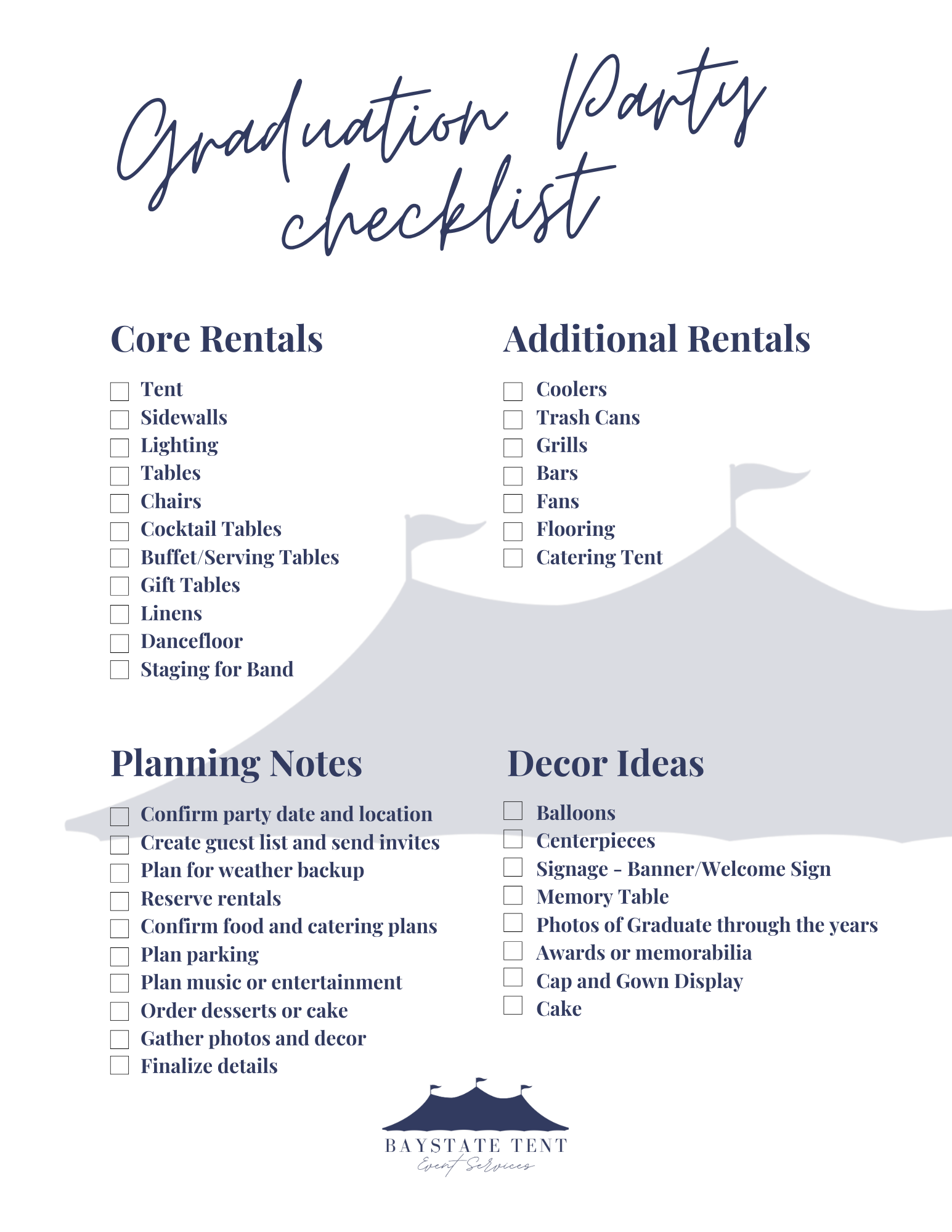 graduation party rental checklist