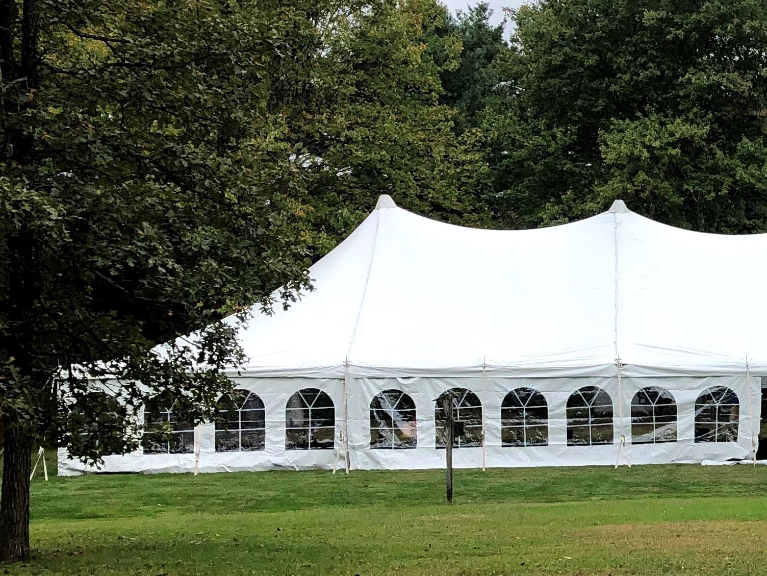 French window sidewall panels clipped onto a Baystate Tent & Party canopy tent