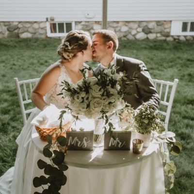 Bride and groom at sweetheart table